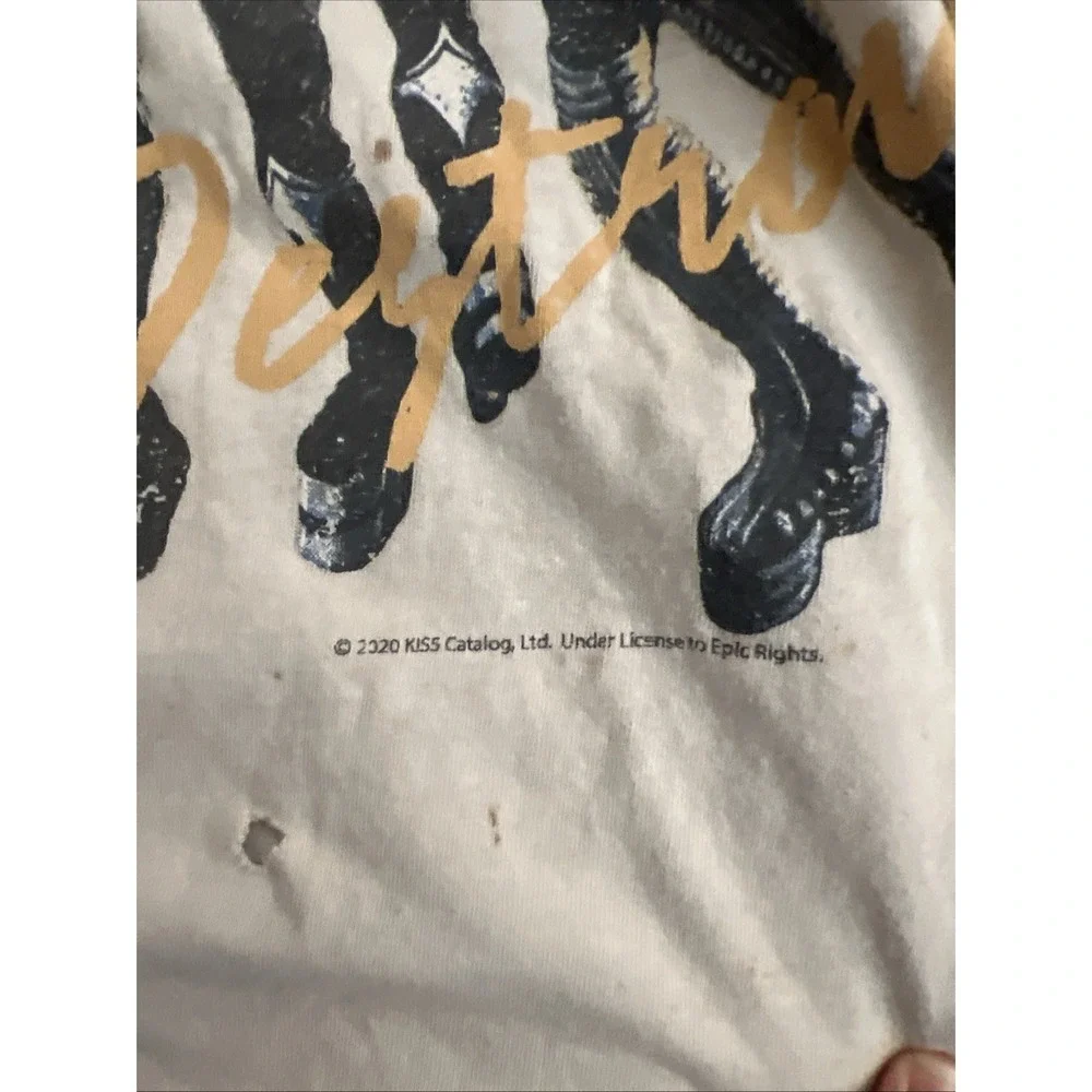 Kiss Band Destroyers Distressed Cotton Cream Band T Shirt Men's Large